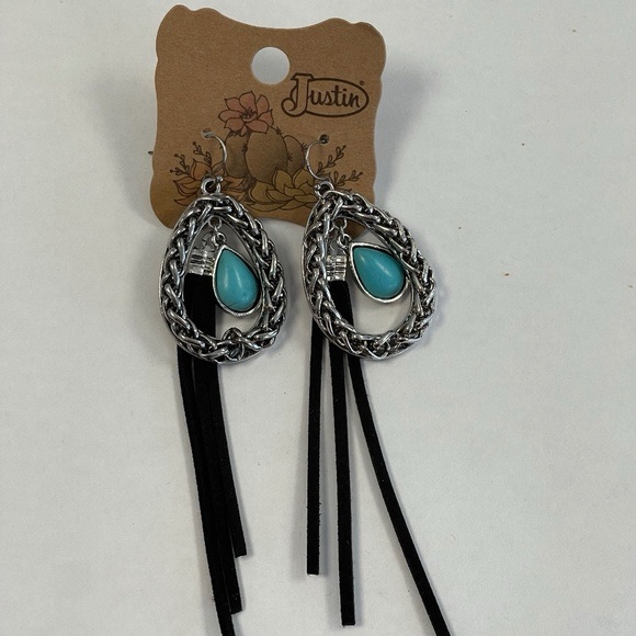 Justin Boots Silver And Teal Dangle Earrings 10$